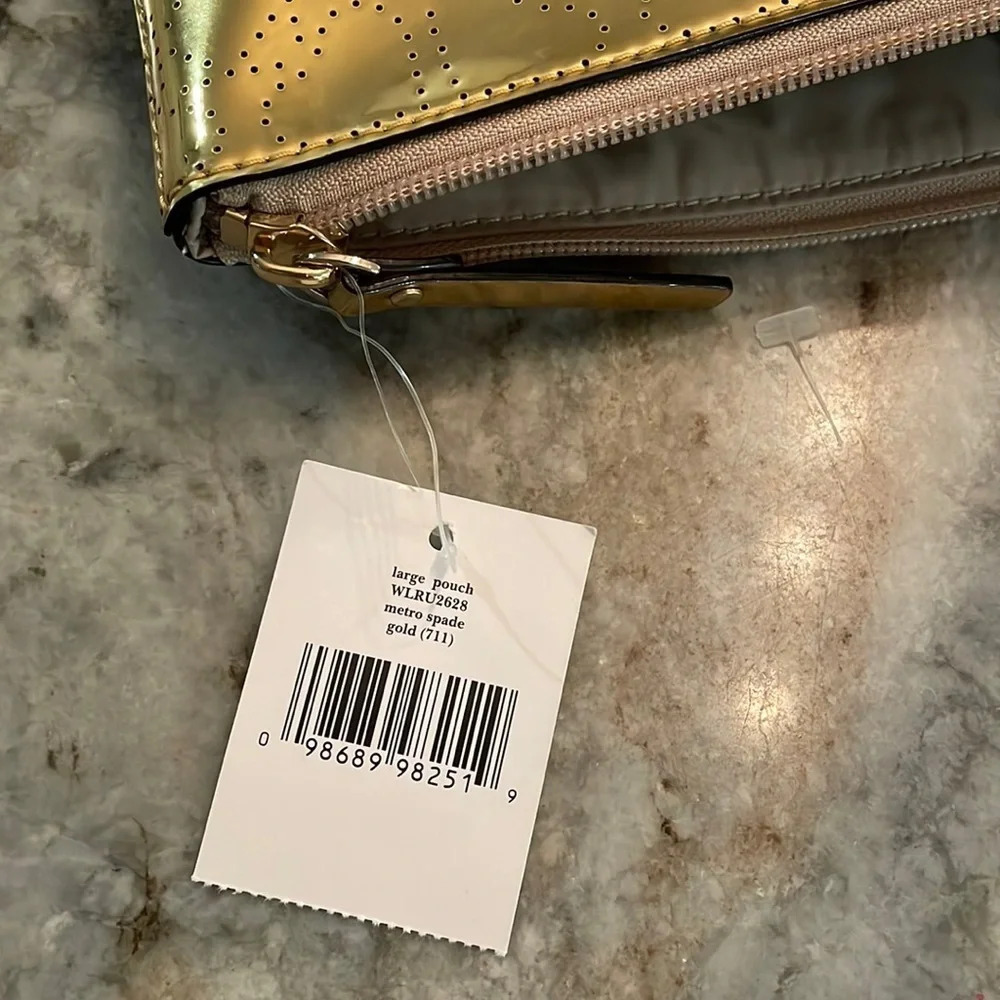 NWT Kate Spade Metro Spade Large Pouch Clutch in Gold - Picture 3 of 7